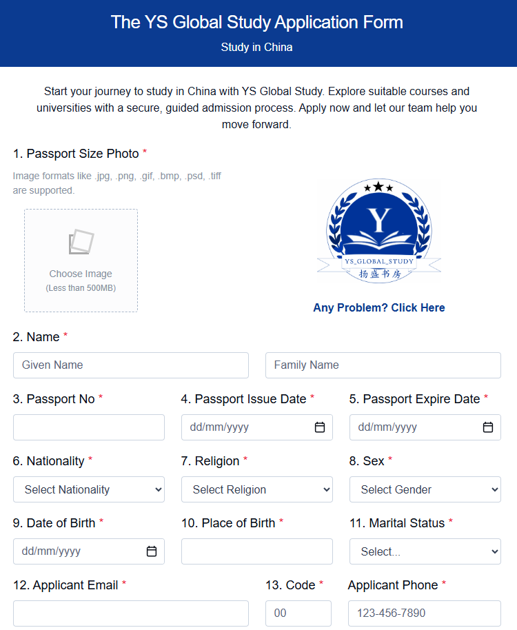YS Global Study Application Form