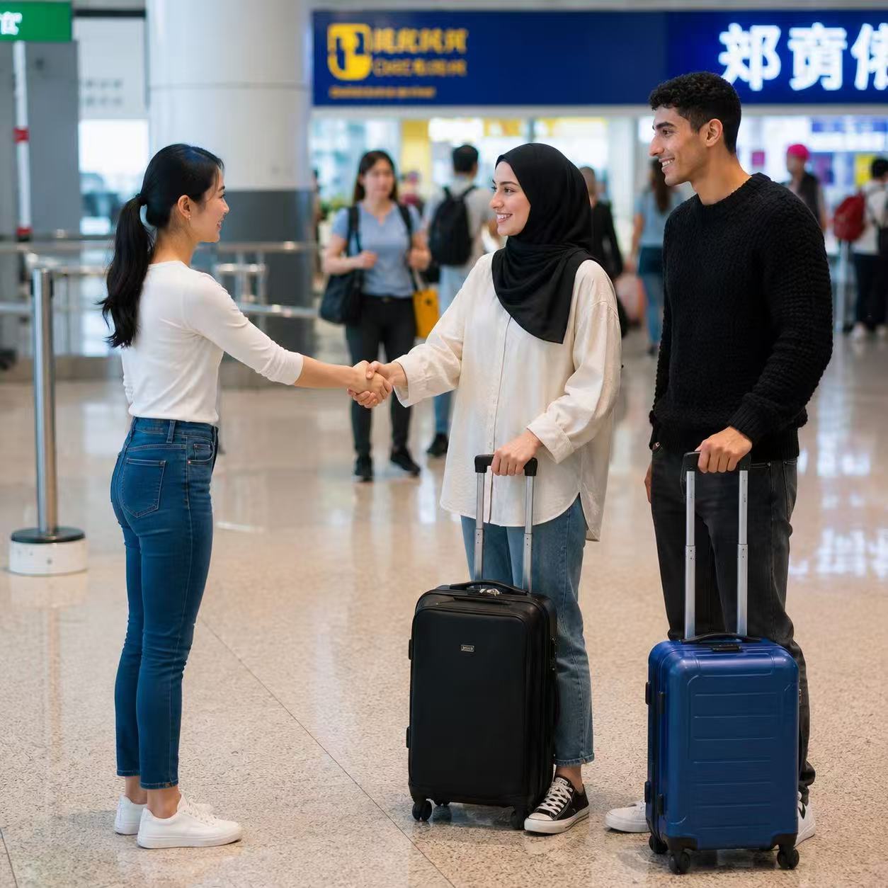 International students receiving airport pickup assistance